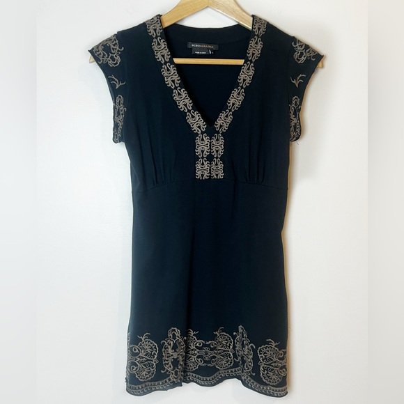 Vintage BCBG MaxAzria 90s embroidered tunic top women’s Small black and brown - Picture 8 of 8